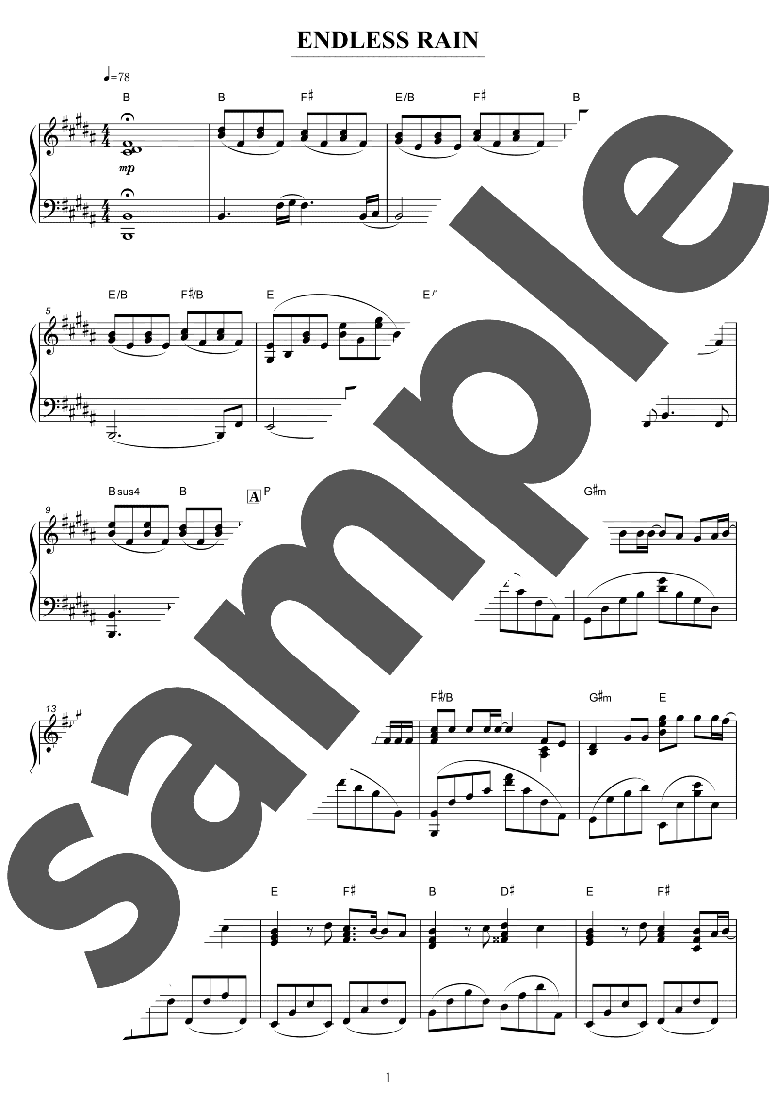 ピアノ楽譜】ENDLESS RAIN / X JAPAN（ソロ / 中上級）