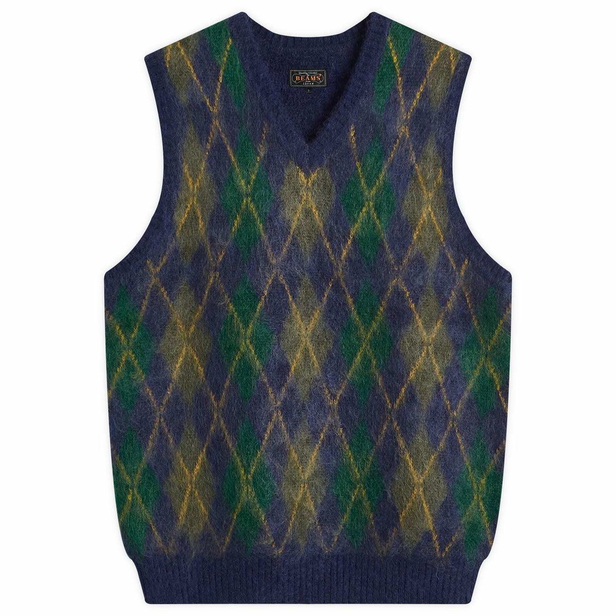 Beams Plus Men's Mohair Argyle Vest in Navy Beams Plus