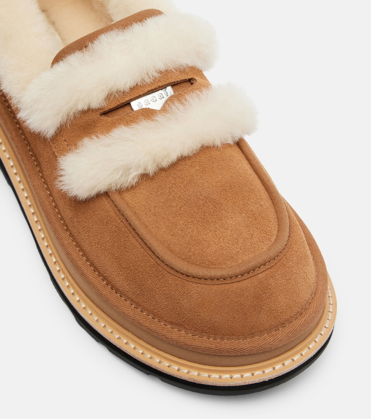 Sacai x UGG suede and shearling penny loafers Sacai