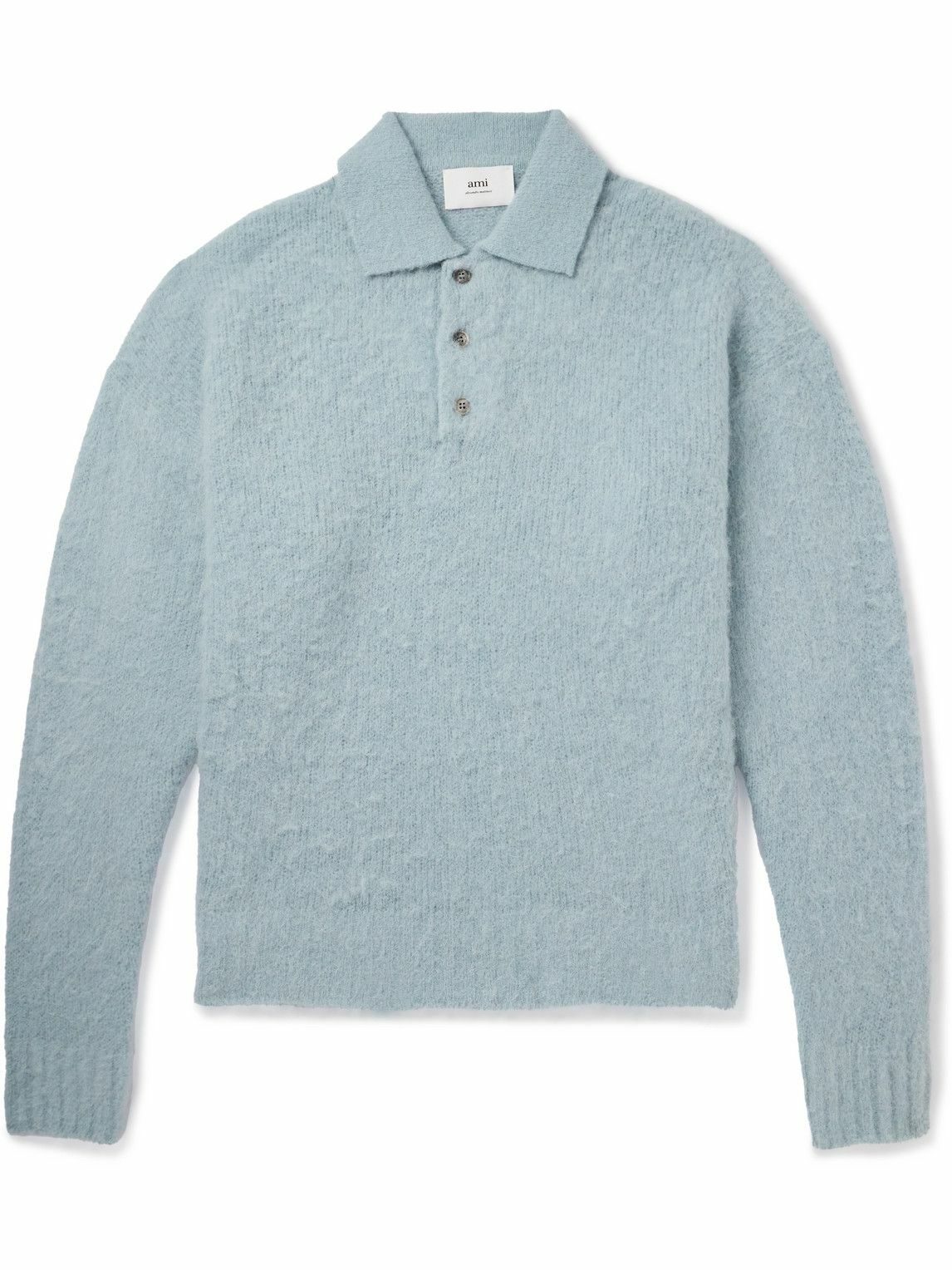 AMI PARIS - Brushed-Knit Polo Shirt - Blue AMI