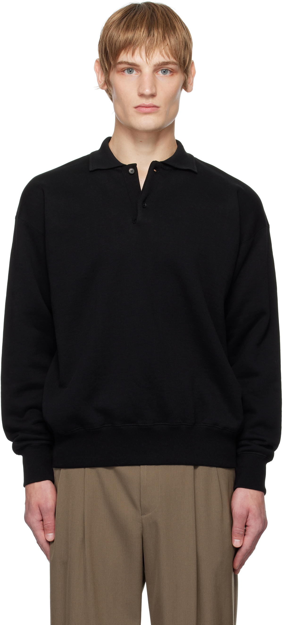 AURALEE Black Smooth Soft Sweat Polo Auralee