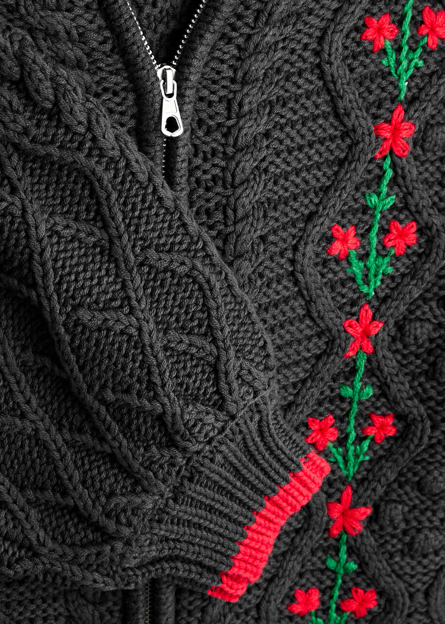 Damson Madder Grandpa Floral-embroidered Cotton-blend Cardigan