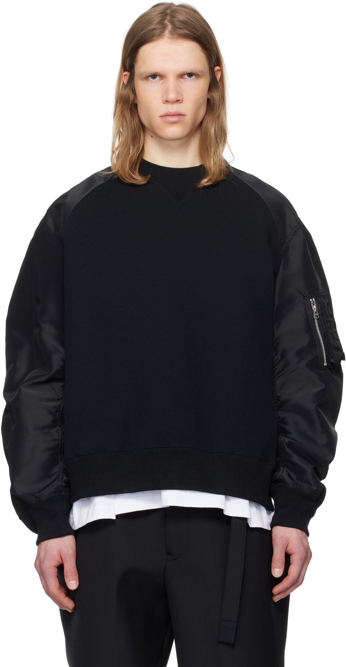 sacai Black Sponge Sweat x Nylon Twill Pullover Sweatshirt Sacai