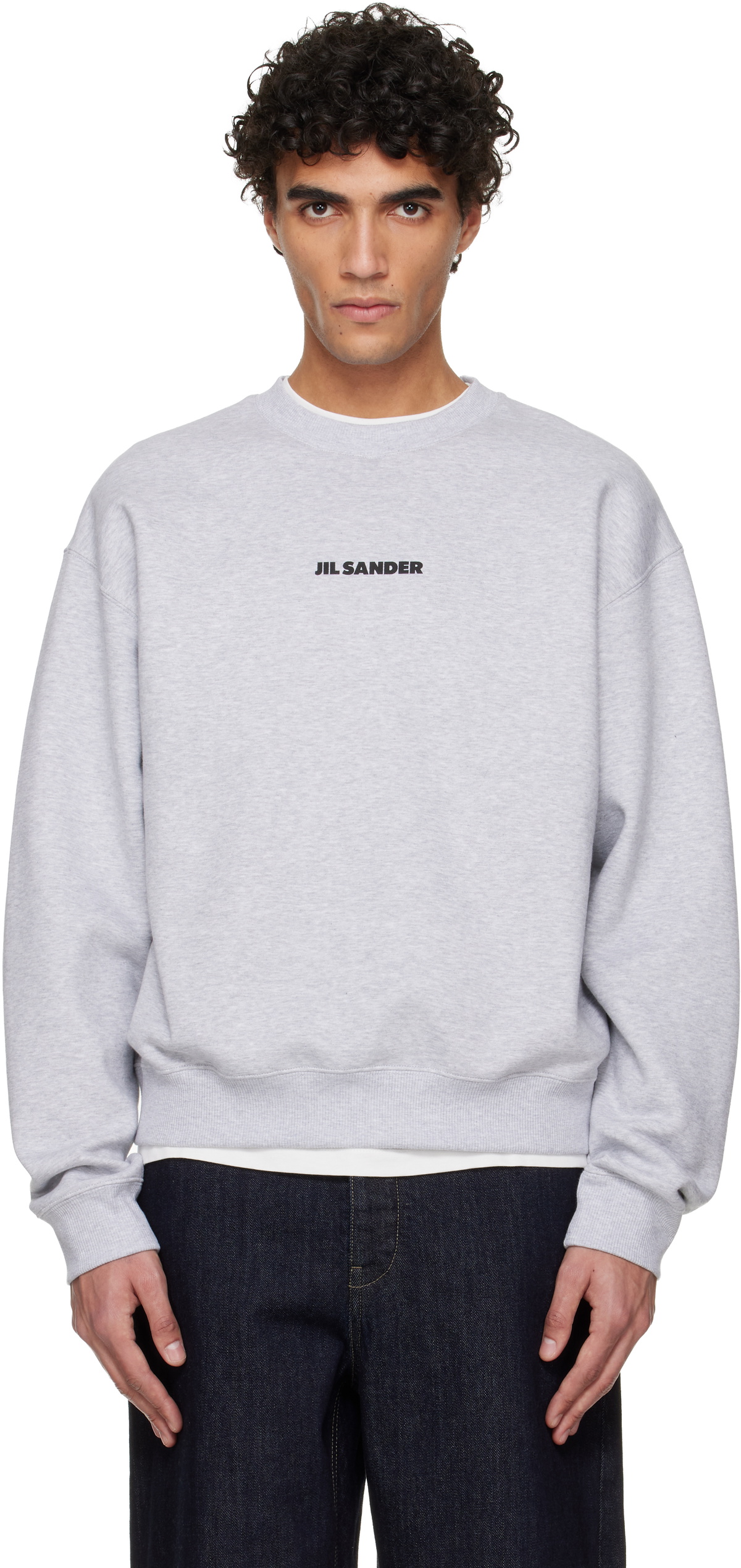 Jil Sander Men's Melton Wool Crew Sweatshirt in Cinnamon Jil Sander