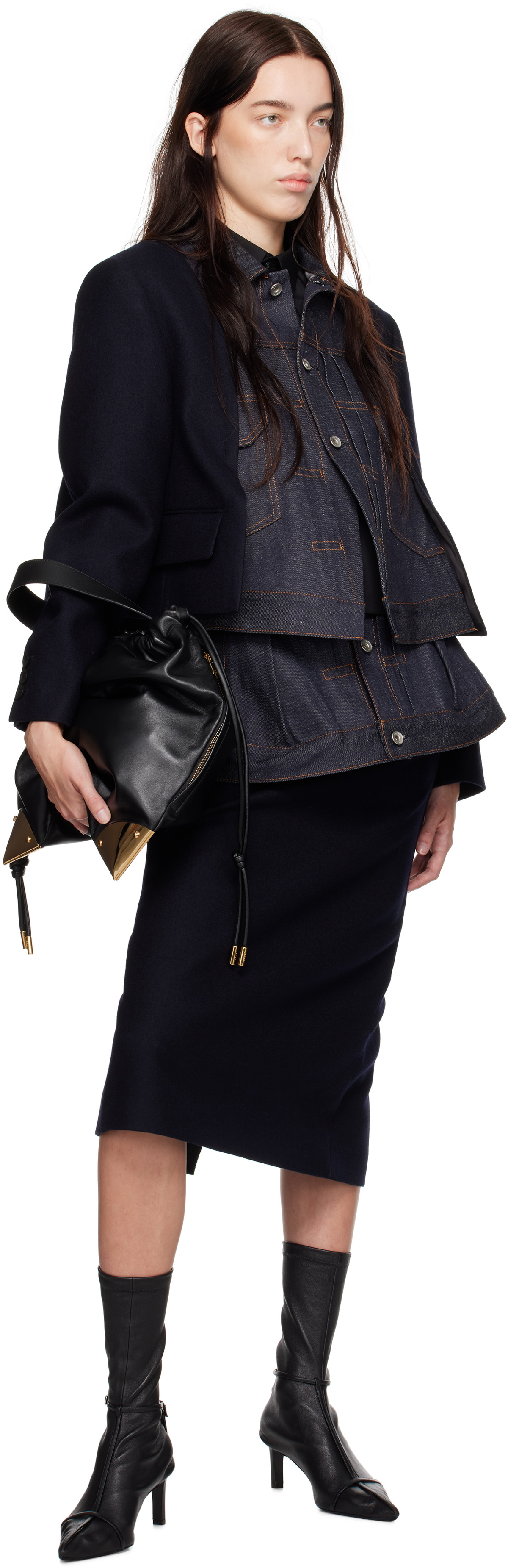 sacai Navy Wool Melton & Denim Jacket Sacai