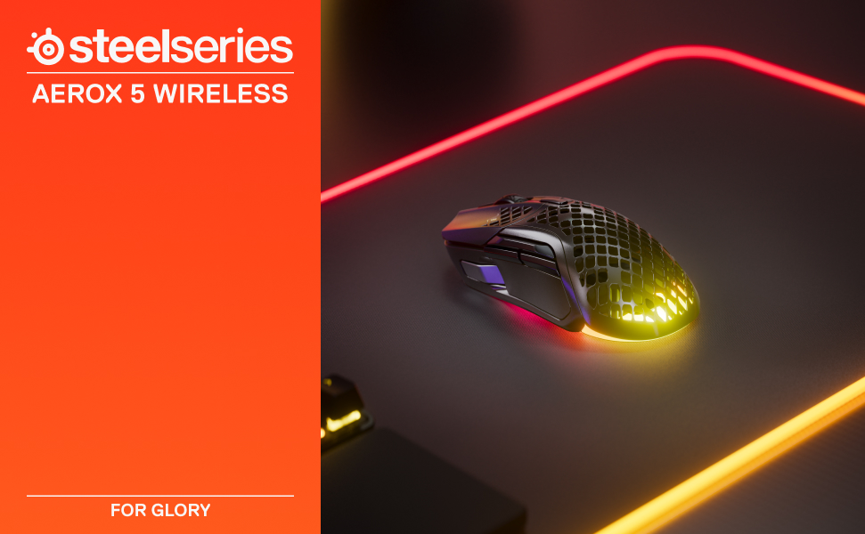 SteelSeries Aerox 5 Wireless RGB Optical Gaming Mouse, Black