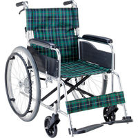 マキテック エコノミー車いすEW-30 緑チェック EW-30GN 介助用 背折れ