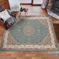 萩原 撥水付き 高級絨毯風 プリントラグ 2300×2300mm ターコイズ