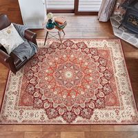 萩原 撥水付き 高級絨毯風 プリントラグ 2300×2300mm ターコイズ