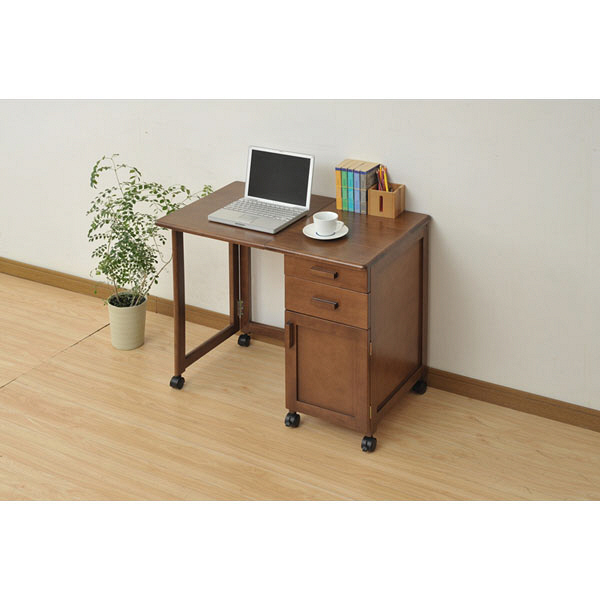 YAMAZEN 天然木折りたたみデスク 片袖机 ブラウン 幅830×奥行510×高さ