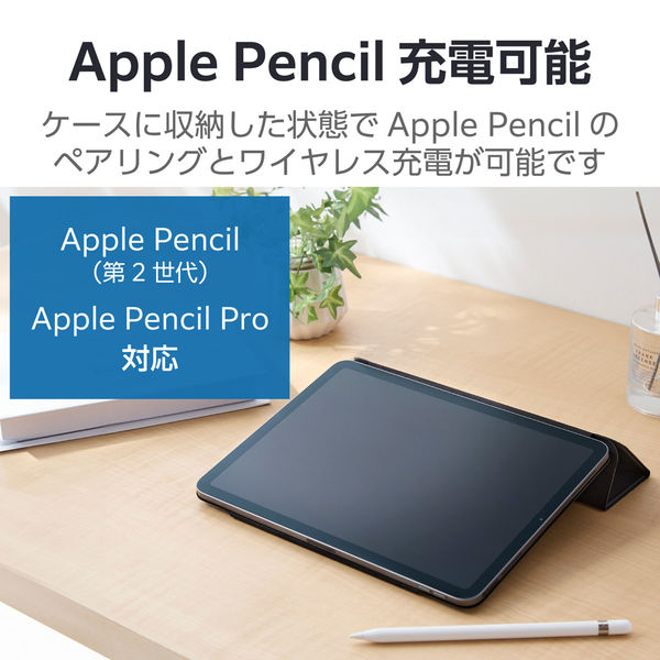 11インチ iPad Air (M2) ケース レザー 本体マグネット装着 ブラック