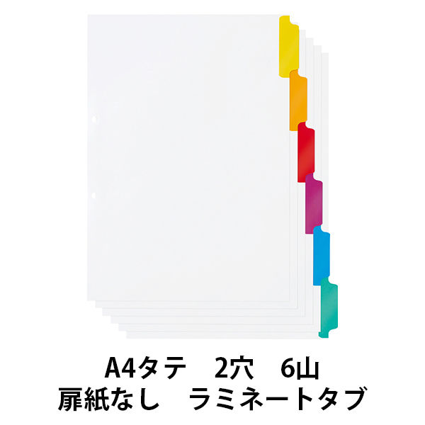 アスクル ラミネートタブインデックス 2穴 6山 扉紙無 A4タテ 1袋（10