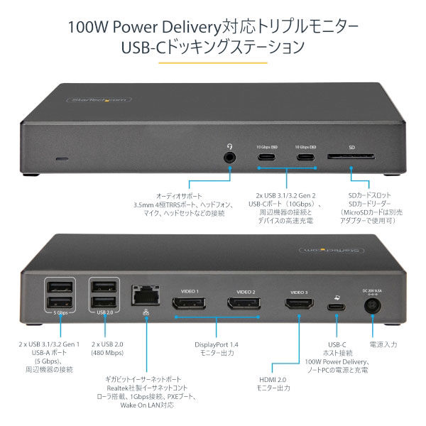 USB-Cドック／トリプル4Kディスプレイ／100W PD DK31C2DHSPD 1個