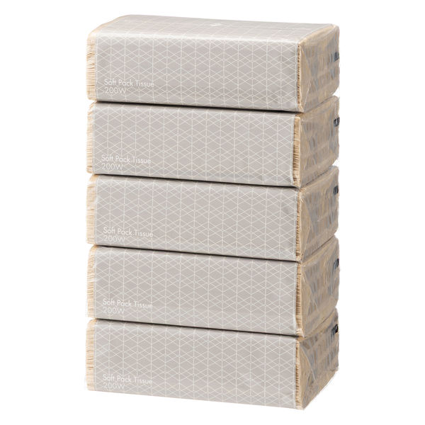 ティッシュペーパー ソフトパック 未晒し 1個（200組×5箱入）アスクル