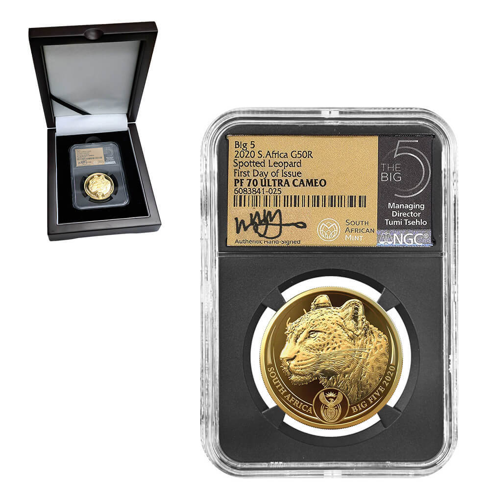 2020 1 oz Gold Big 5 Spotted Leopard NGC PF 70 FD (w/Box)