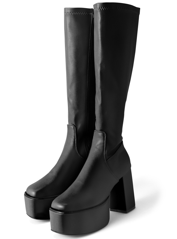 レザーチャンキーヒールロングブーツ[ci415] | レディースファッション