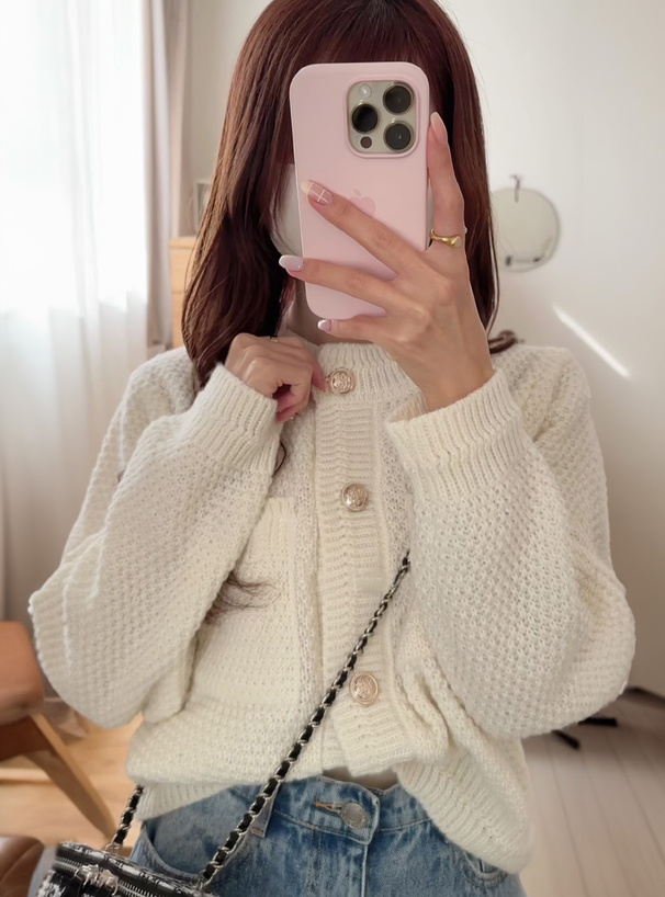 ゴールドボタンショート丈ニットカーディガン[an1347] | レディース