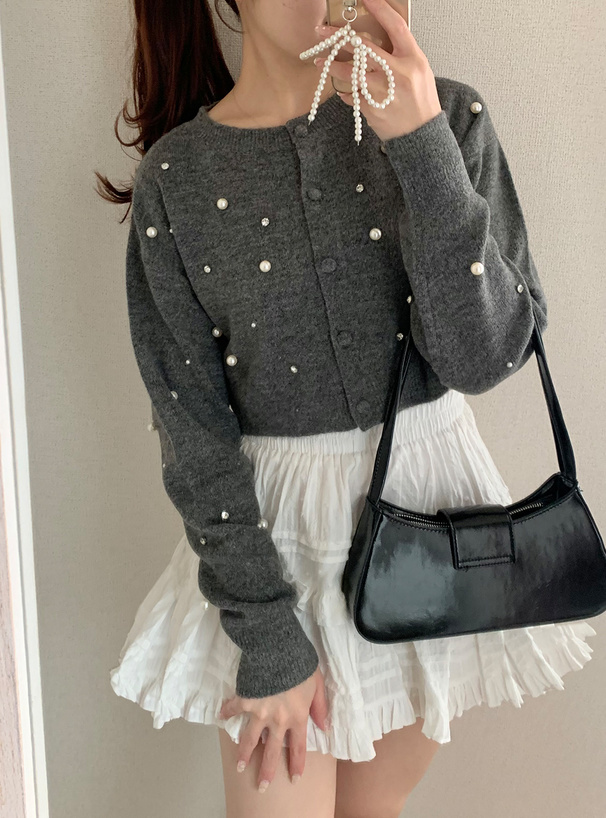 ビジューパールニットショート丈カーディガン[an1467] | レディース