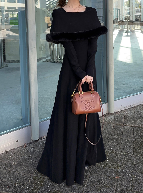 ファーケープ風オフショルニットワンピース[an1538] | レディース