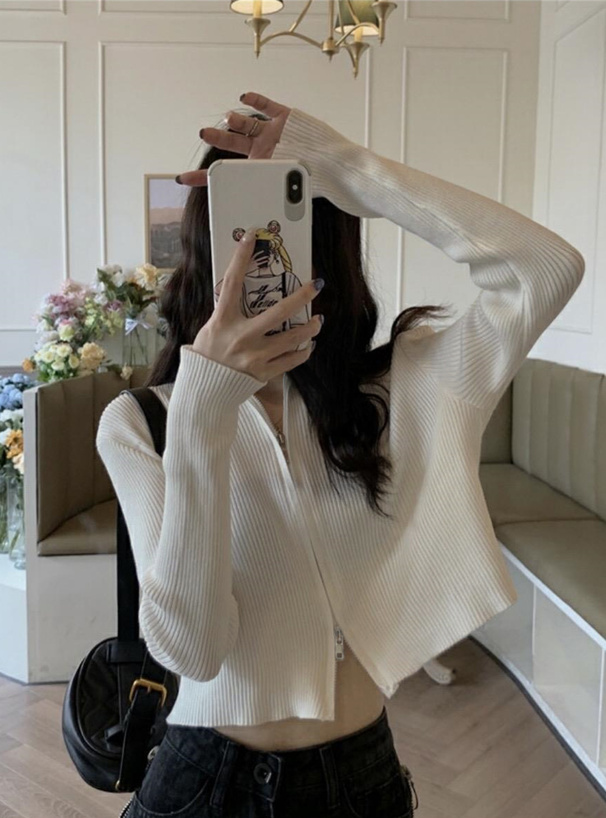 ダブルジップショート丈ニットトップス[an1574] | レディース