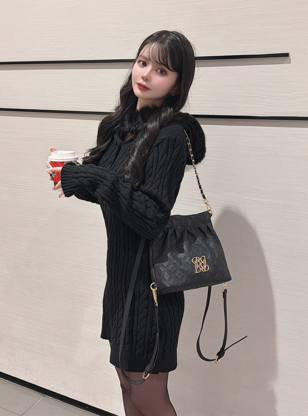 ファー付きフードケーブル編みニットワンピース[an1704] | レディース