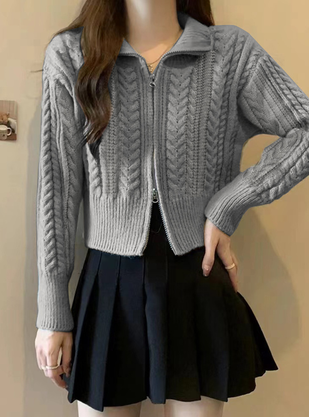 ダブルジップケーブル編みニットカーディガン[ab157f] | レディース