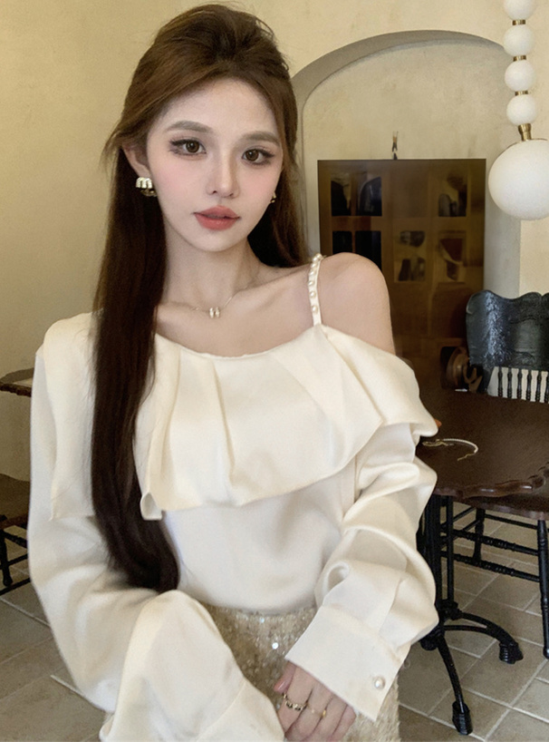 パールワンショルダーフリルブラウス[ac2476] | レディース