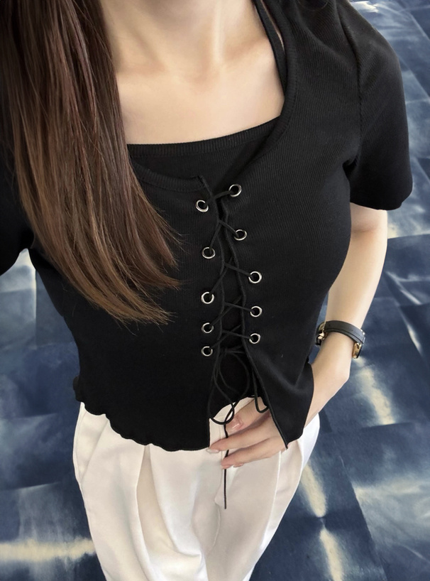 レースアップレイヤード風トップス[at2260] | レディースファッション
