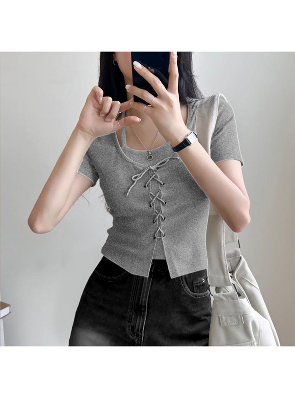 レースアップレイヤード風トップス[at2260] | レディースファッション