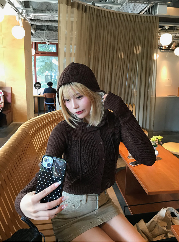 フード付き透かし編みニットカーディガン[gn525] | レディース