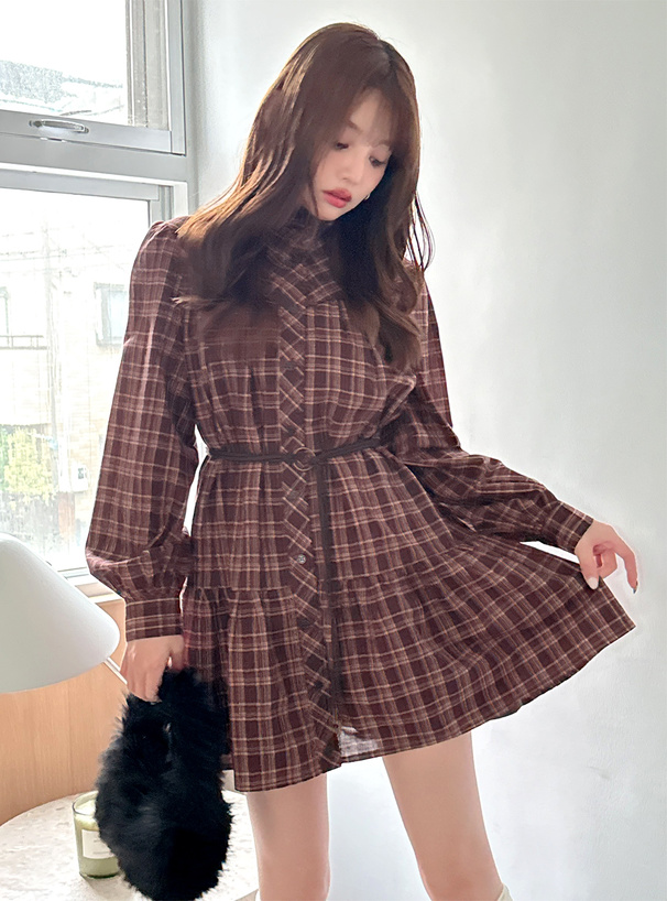 ベルト付きチェック柄シャツワンピース[gn538] | レディース