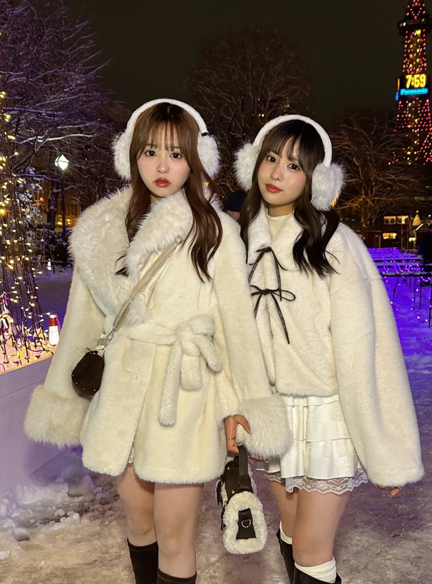 リボンベルト付きファーガウンコート[gc335] | レディースファッション