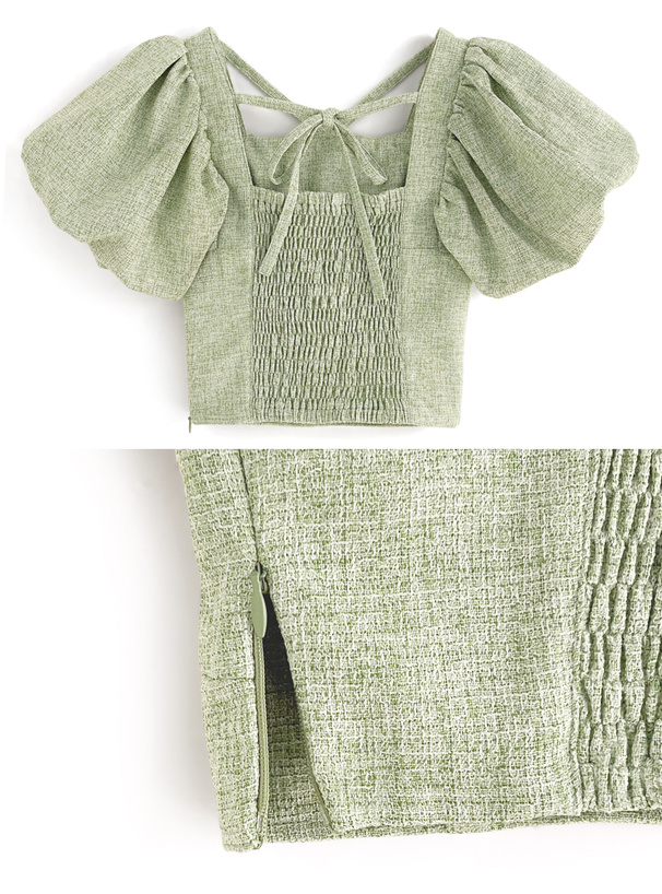 ツイードバルーンスリーブバックリボンブラウス[dk1044] | レディース