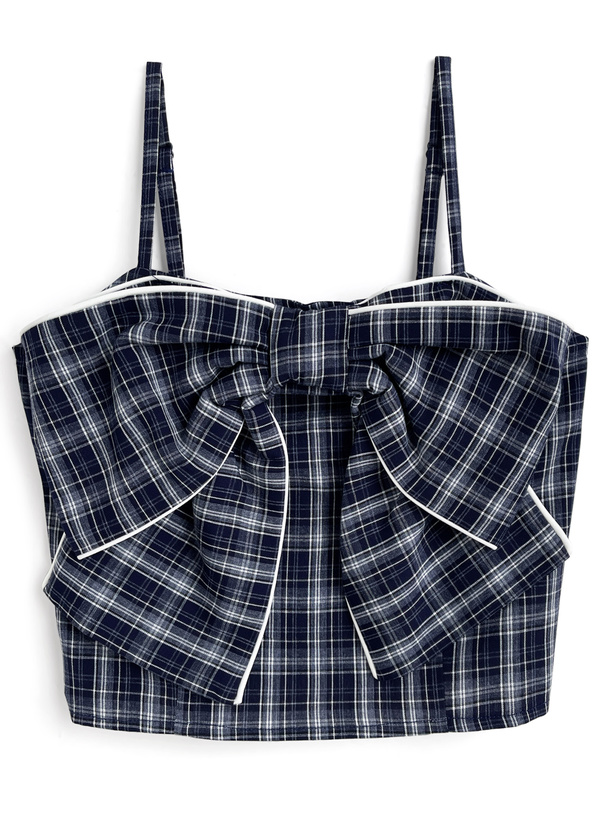 チェック柄ビッグリボンキャミソール×ボレロアンサンブル[dk1594