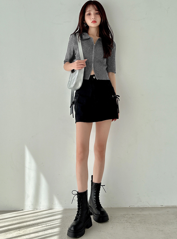 フロントジップショート丈ニットカーディガン[dr568] | レディース