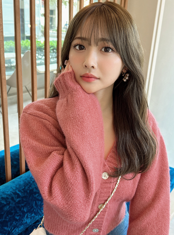 ボリュームスリーブモヘヤタッチニットカーディガン[dr596