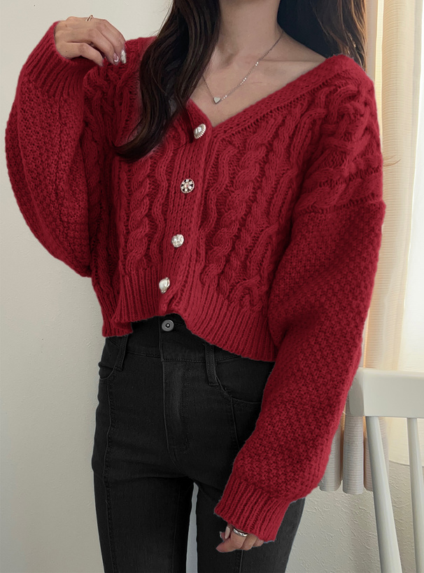 アソートボタンケーブル編みニットカーディガン[dr600] | レディース