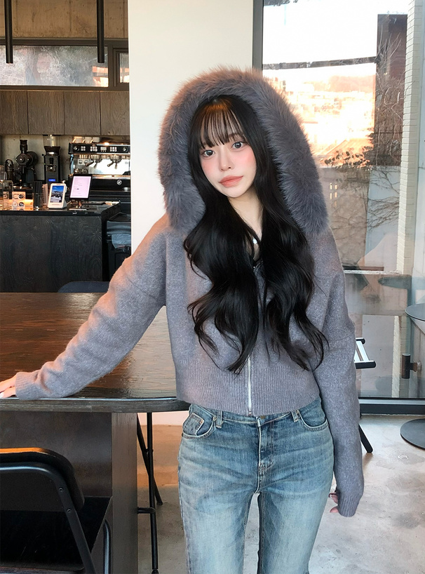 ファーフードニットパーカー[dr667] | レディースファッション通販の