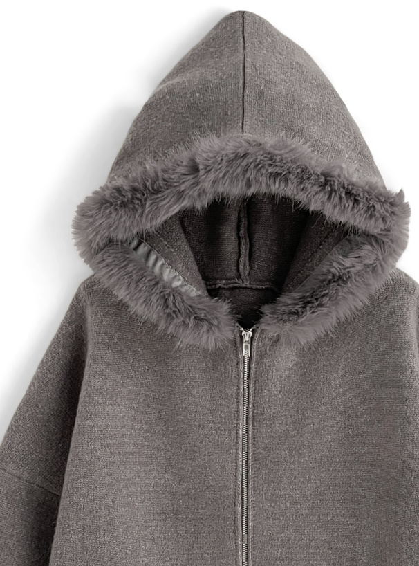 ファーフードニットパーカー[dr667] | レディースファッション通販の