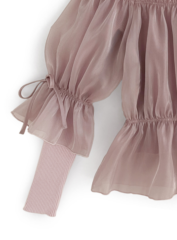 オーガンジーブラウス×ニットトップスアンサンブル[dr676