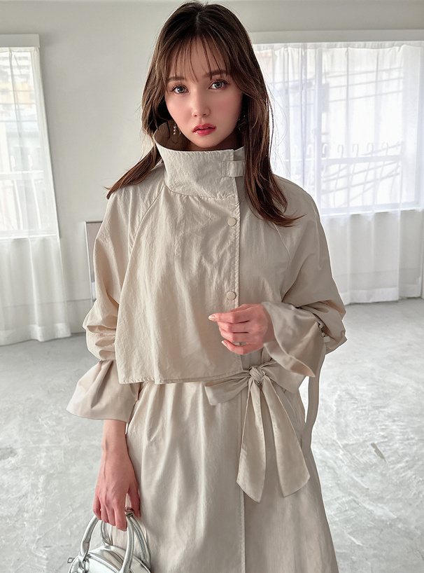 リボンベルト付きスタンドカラーコート[fo1887] | レディース