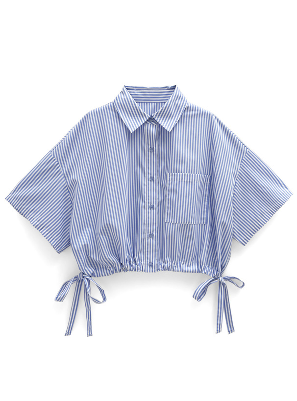 ストライプ柄ドロストリボンシャツ[fo1925] | レディースファッション