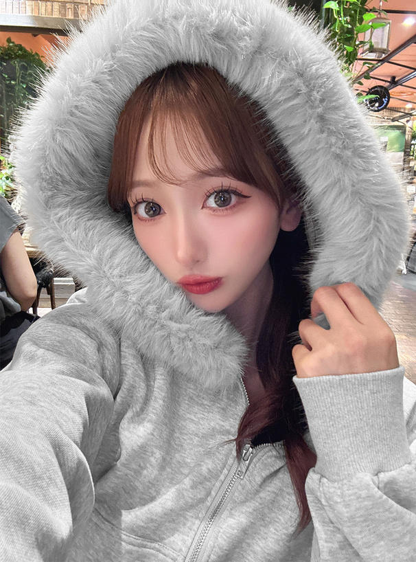 ファーフードダブルジップスウェットパーカー[fo2263] | レディース