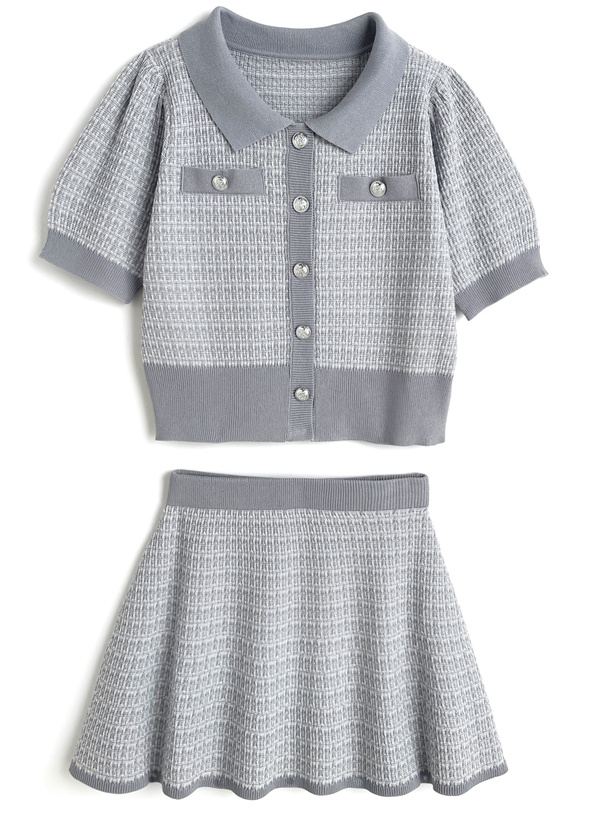 ツイードニットカーディガン×フレアスカートセットアップ[fs13