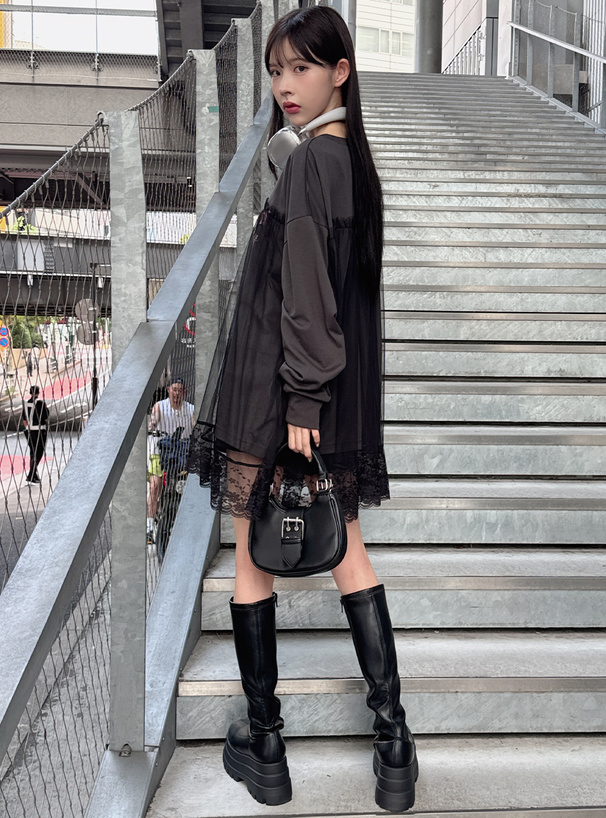 チュールレイヤードバンドプリントロンT[fu201] | レディース