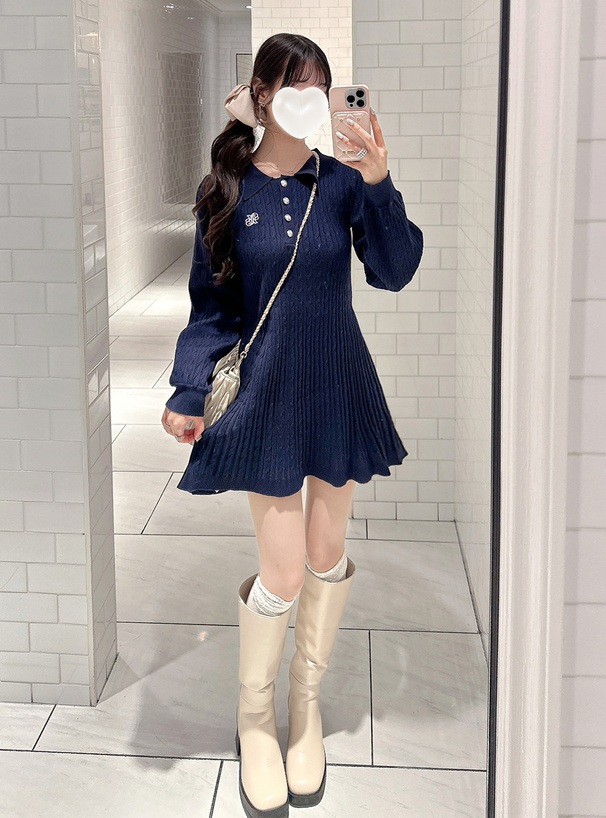 ロゴ刺繍ケーブル編みニットワンピース[kz714] | レディース