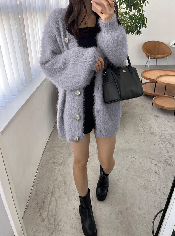 ビジューボタンフェザーニットカーディガン[kz278] | レディース