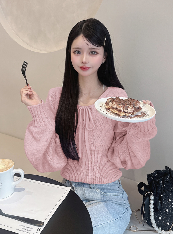 クロップド丈カーディガン×キャミソールニットアンサンブル[k9255d