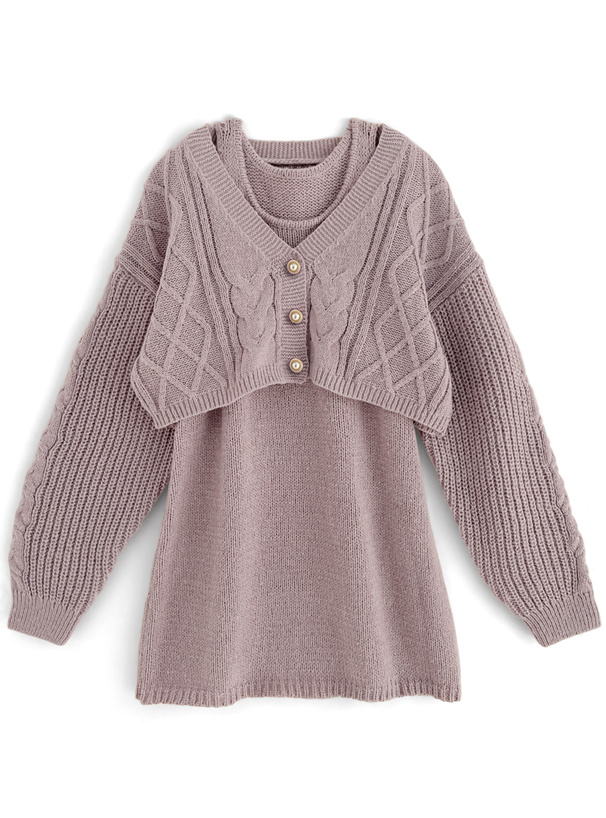 ケーブルカーディガン×ミニワンピースニットセットアップ[k9269z