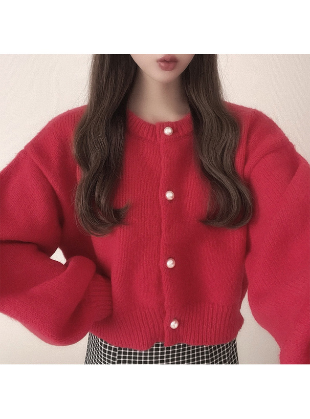 パールボタンニットショート丈カーディガン[k9291d] | レディース